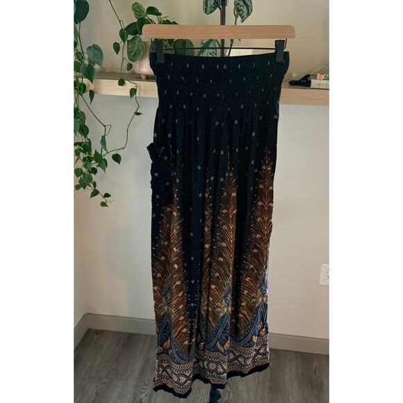 Orient Trail Boho Festival Black Wide Leg Smocked Waist Pants Rayon Women Medium - Picture 1 of 7